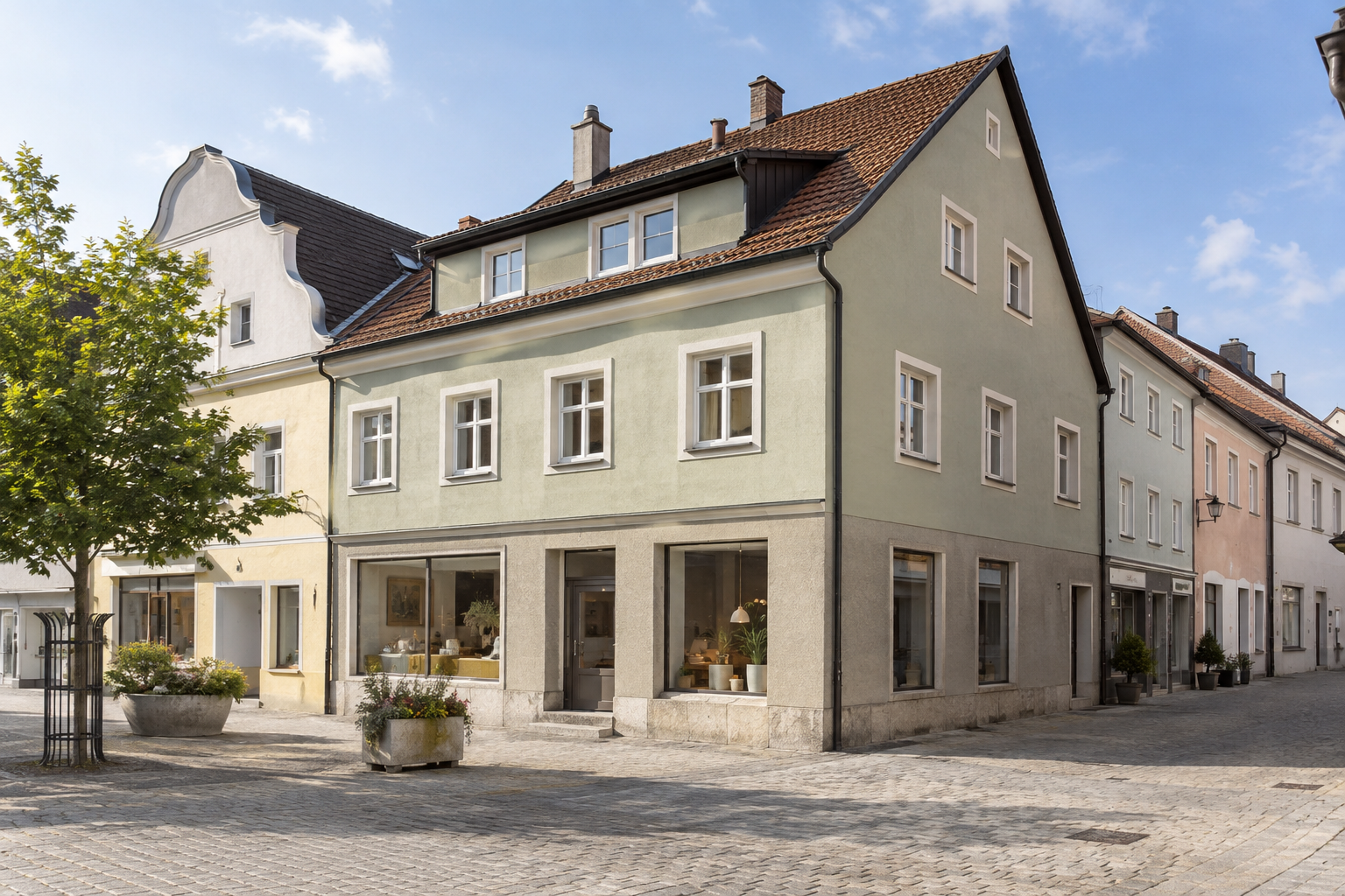 Österreichisches Gebäude an einem Platz in einer Kleinstadt